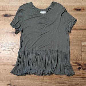 Mud Pie Olive Green Short Sleeve Ruffle-Hem Tunic